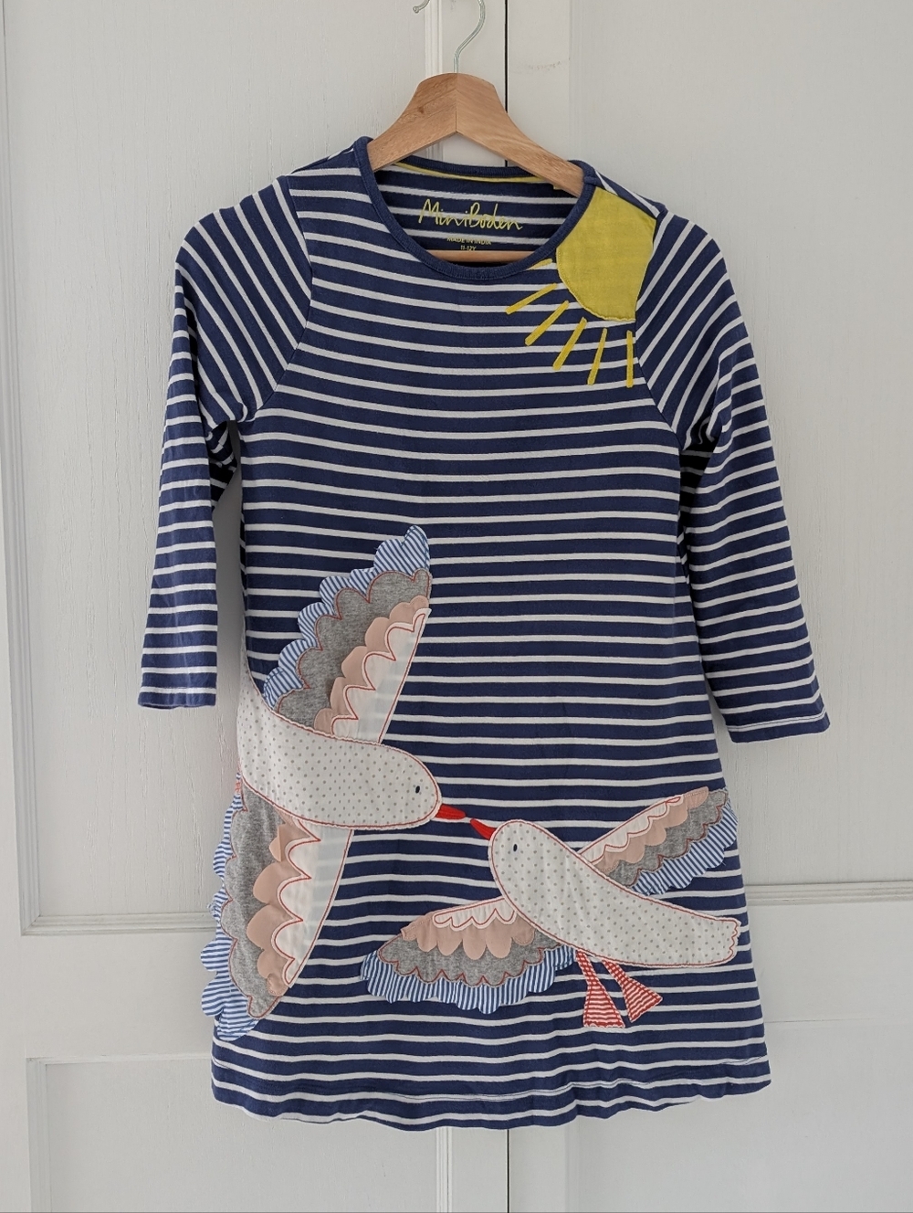 Mini Boden Seagull Bird Striped Dress Girls 11-12